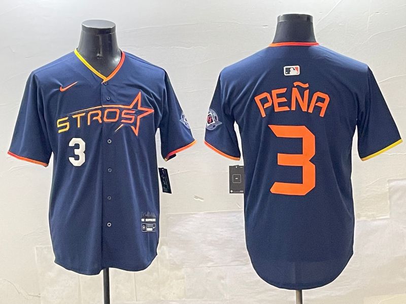 Men Houston Astros #3 Pena Drak Blue Three generations Joint Name 2025 Nike MLB Jersey style 4